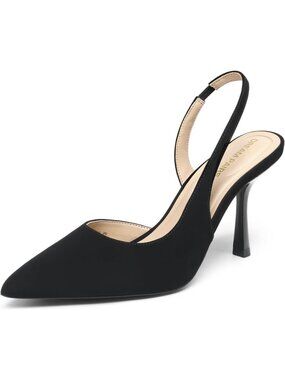 Women's Black-Nubuck Slingback Kitten Heel Pointed Toe Pumps Comfortable Shoes